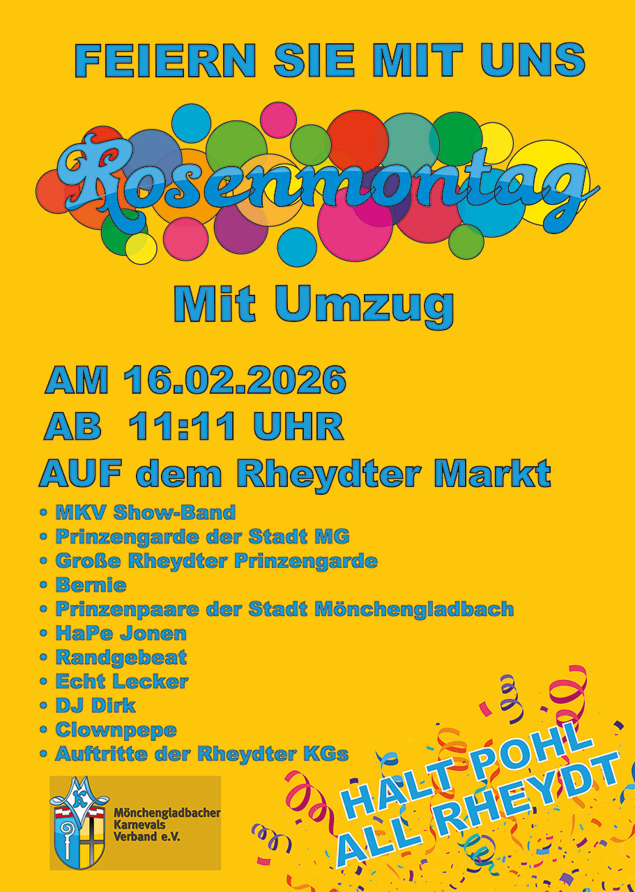 Grafik Plakat Rosenmontag in Rheydt 16.02.2026